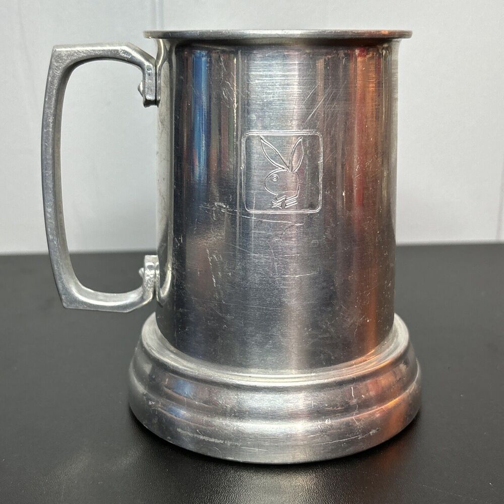 Playboy Bunny Beer Mug/Stein 1970's Aluminum Clear Bottom- Playboy Logo 4.75" - Picture 3 of 8